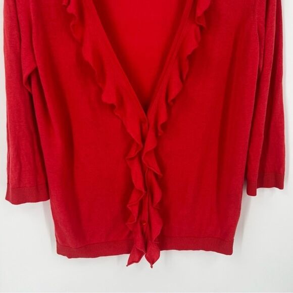 Boden Silk Linen Cardigan Ruffle Coral Red Size US 12 - Picture 2 of 8